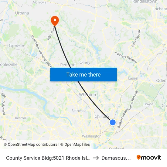 County Service Bldg;5021 Rhode Island to Damascus, MD map