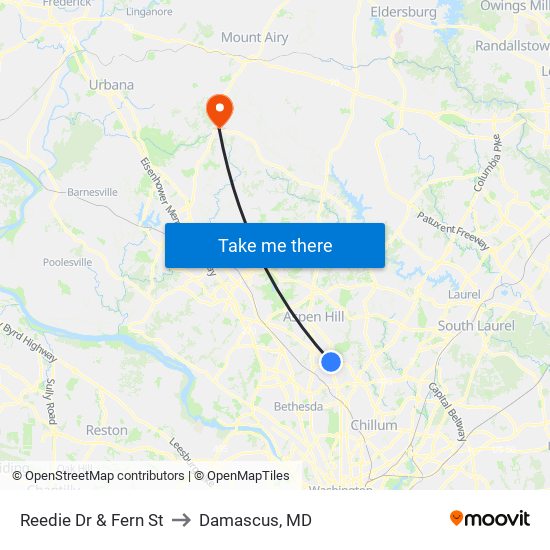 Reedie Dr & Fern St to Damascus, MD map