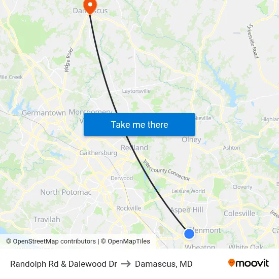 Randolph Rd & Dalewood Dr to Damascus, MD map