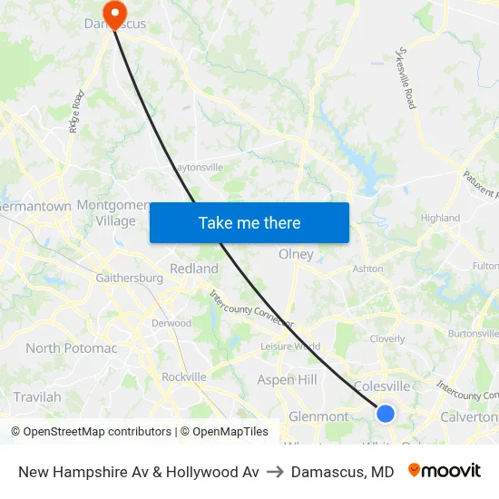 New Hampshire Av & Hollywood Av to Damascus, MD map