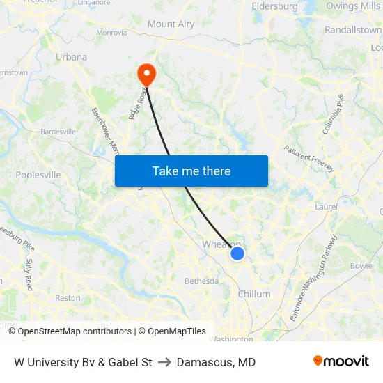 W University Bv & Gabel St to Damascus, MD map
