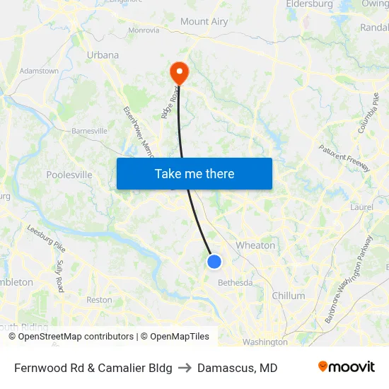 Fernwood Rd & Camalier Bldg to Damascus, MD map