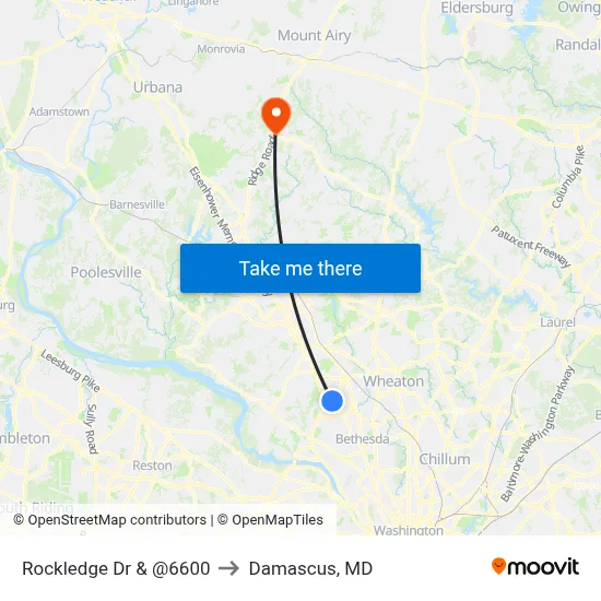 Rockledge Dr & @6600 to Damascus, MD map