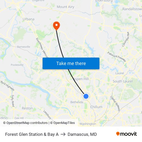 Forest Glen Station & Bay A to Damascus, MD map