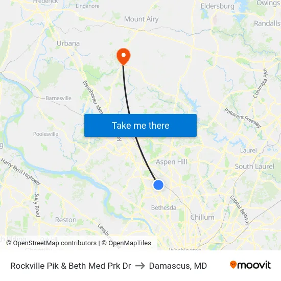 Rockville Pik & Beth Med Prk Dr to Damascus, MD map