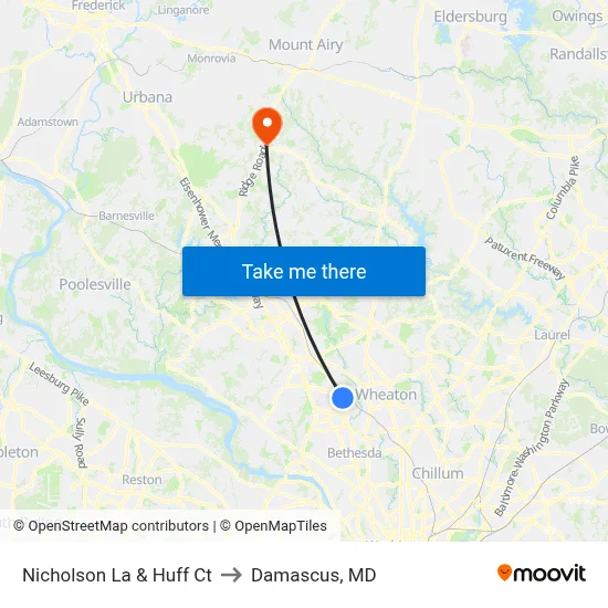 Nicholson La & Huff Ct to Damascus, MD map