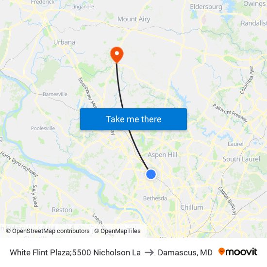 White Flint Plaza;5500 Nicholson La to Damascus, MD map
