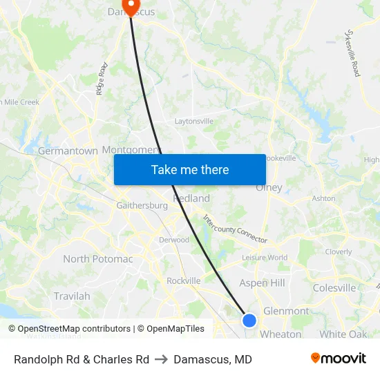 Randolph Rd & Charles Rd to Damascus, MD map
