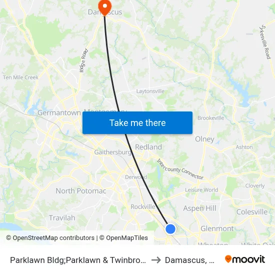 Parklawn Bldg;Parklawn & Twinbrook to Damascus, MD map