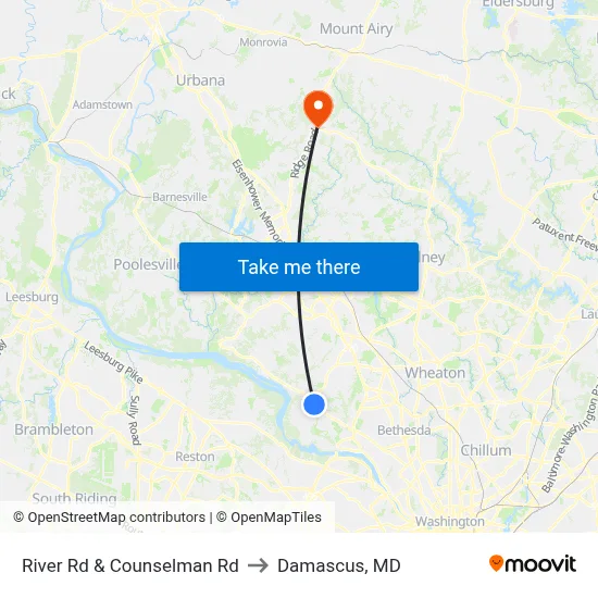 River Rd & Counselman Rd to Damascus, MD map