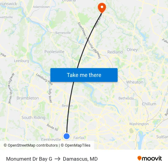Monument Dr Bay G to Damascus, MD map