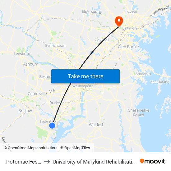 Potomac Festival After Omniride to University of Maryland Rehabilitation & Orthopaedic Institute (Kernan Hospital) map