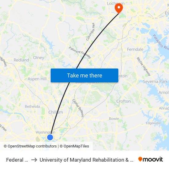 Federal Center SW to University of Maryland Rehabilitation & Orthopaedic Institute (Kernan Hospital) map