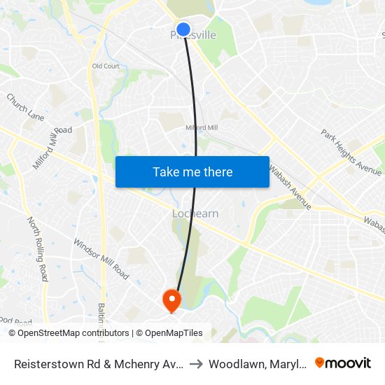 Reisterstown Rd & Mchenry Ave Sb to Woodlawn, Maryland map