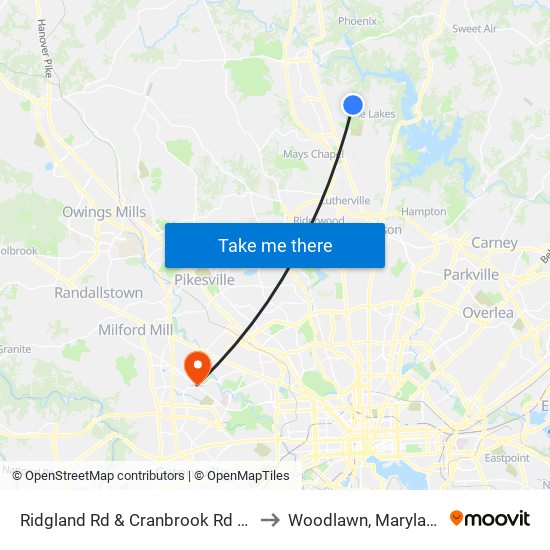 Ridgland Rd & Cranbrook Rd Sb to Woodlawn, Maryland map