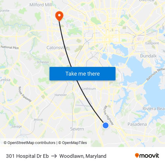 301 Hospital Dr Eb to Woodlawn, Maryland map