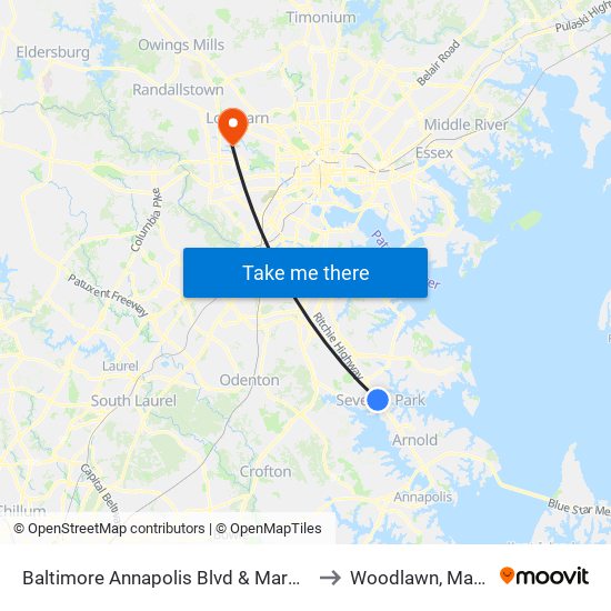 Baltimore Annapolis Blvd & Marbury Rd Sb to Woodlawn, Maryland map