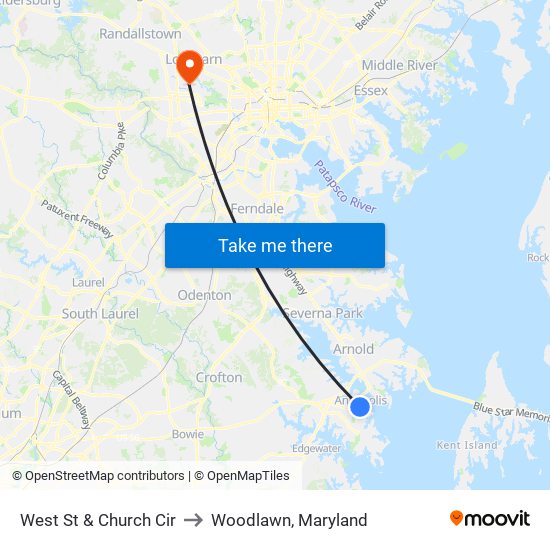 West St & Church Cir to Woodlawn, Maryland map