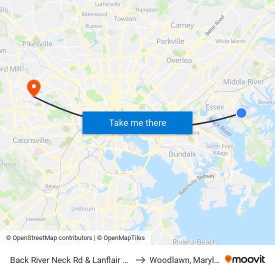 Back River Neck Rd & Lanflair Rd Sb to Woodlawn, Maryland map