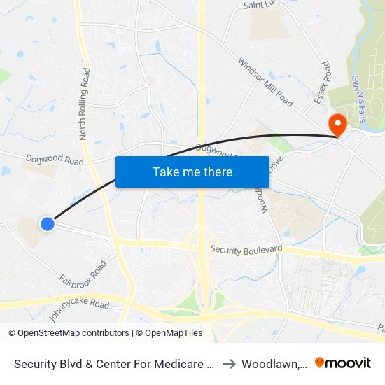 Security Blvd & Center For Medicare And Medicaid Services Eb to Woodlawn, Maryland map
