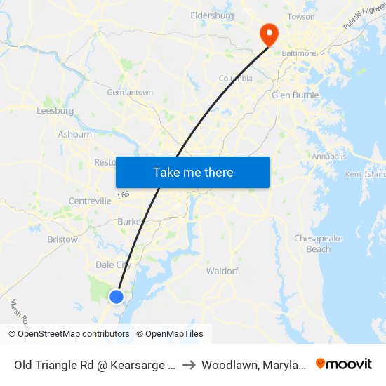 Old Triangle Rd @ Kearsarge Dr to Woodlawn, Maryland map