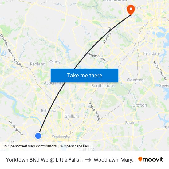 Yorktown Blvd Wb @ Little Falls Rd Ns to Woodlawn, Maryland map