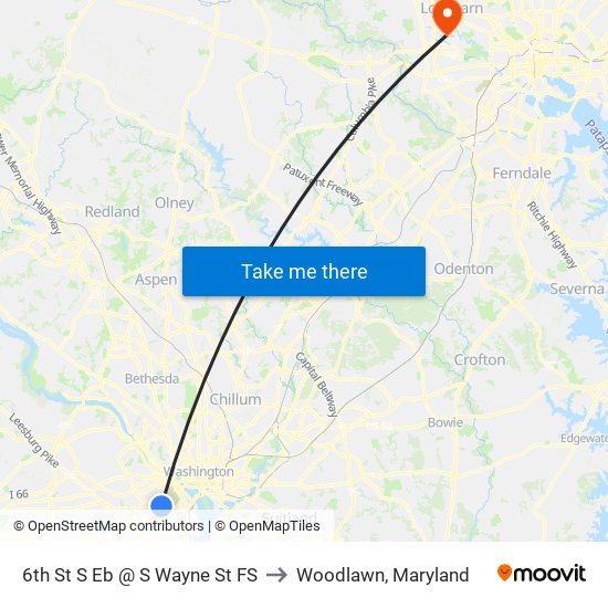 6th St S Eb @ S Wayne St FS to Woodlawn, Maryland map