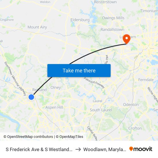 S Frederick Ave & S Westland Dr to Woodlawn, Maryland map