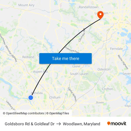 Goldsboro Rd & Goldleaf Dr to Woodlawn, Maryland map