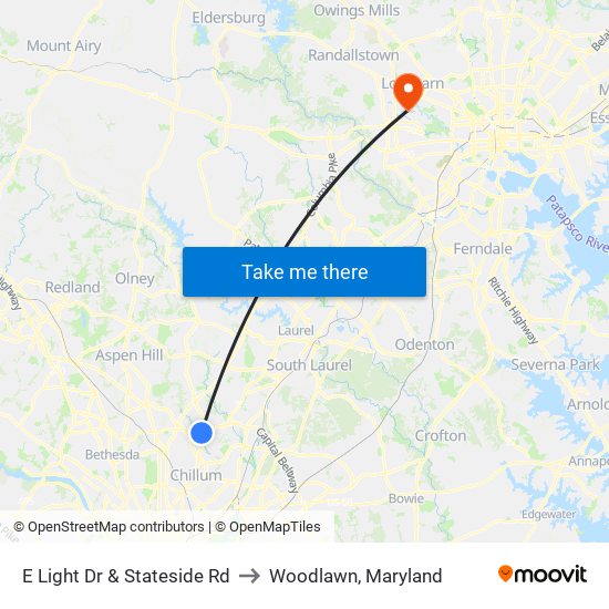 E Light Dr & Stateside Rd to Woodlawn, Maryland map