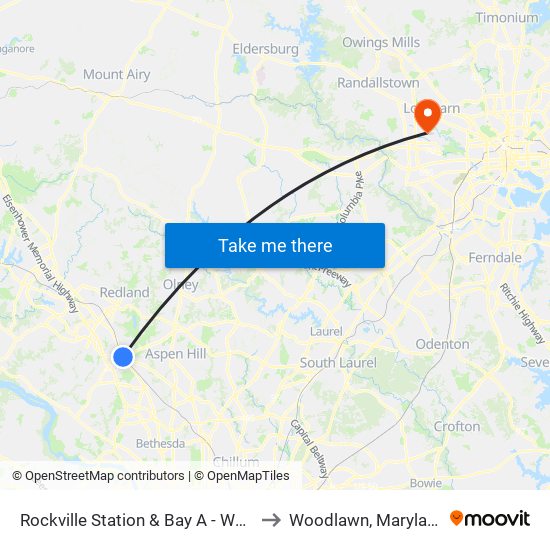 Rockville Station & Bay A - West to Woodlawn, Maryland map