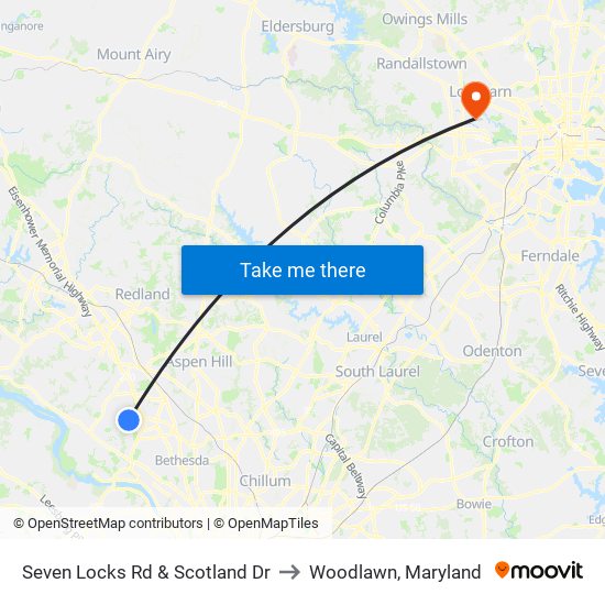 Seven Locks Rd & Scotland Dr to Woodlawn, Maryland map