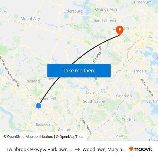 Twinbrook Pkwy & Parklawn Dr to Woodlawn, Maryland map