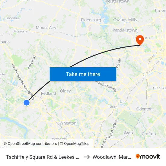 Tschiffely Square Rd & Leekes Lot Way to Woodlawn, Maryland map
