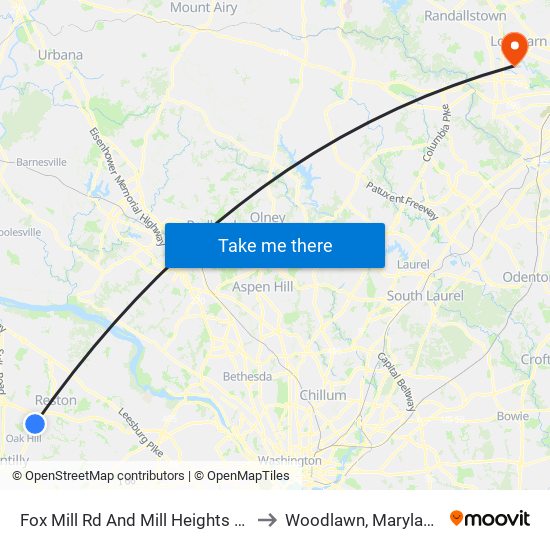 Fox Mill Rd And Mill Heights Dr to Woodlawn, Maryland map