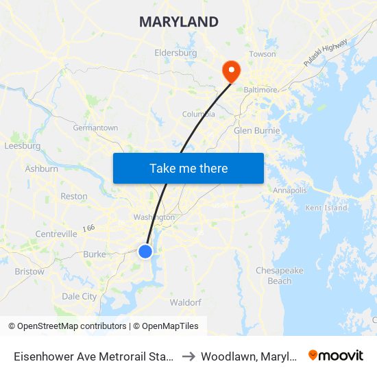 Eisenhower Ave Metrorail Station to Woodlawn, Maryland map