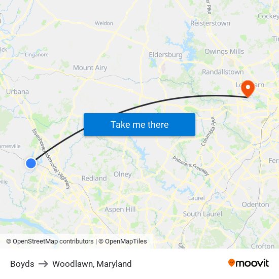 Boyds to Woodlawn, Maryland map