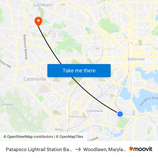 Patapsco Lightrail Station Bay 4 to Woodlawn, Maryland map