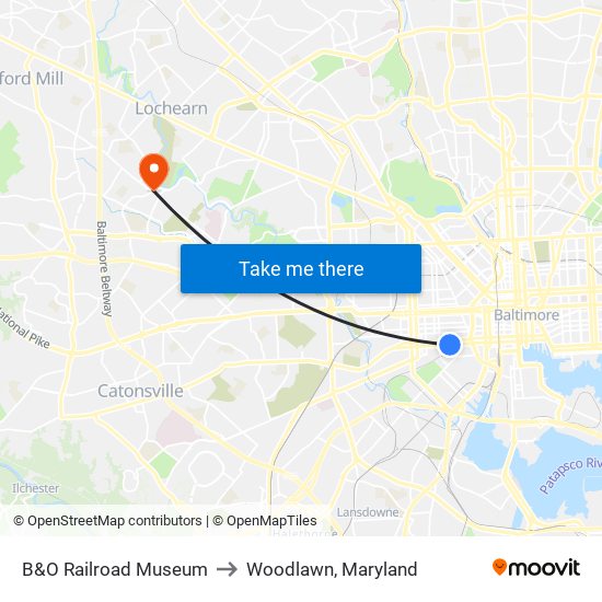 B&O Railroad Museum to Woodlawn, Maryland map