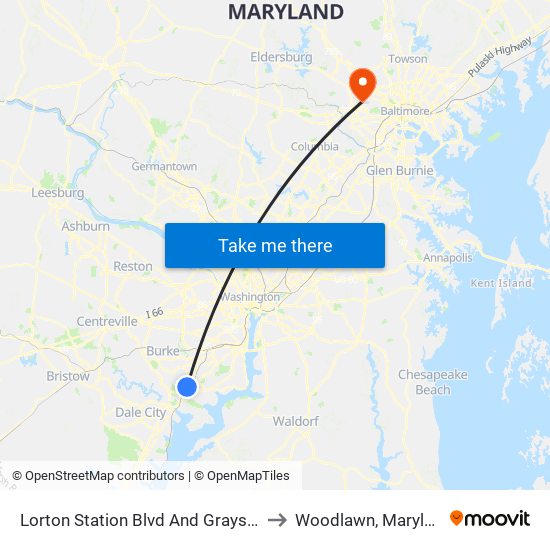 Lorton Station Blvd And Graysons to Woodlawn, Maryland map