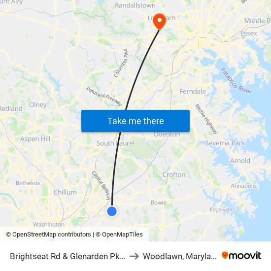 Brightseat Rd & Glenarden Pkwy to Woodlawn, Maryland map