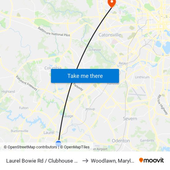 Laurel Bowie Rd / Clubhouse Blvd to Woodlawn, Maryland map