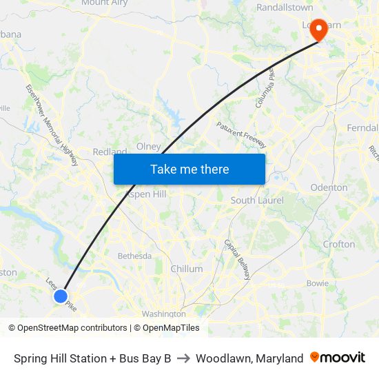 Spring Hill Station + Bus Bay B to Woodlawn, Maryland map