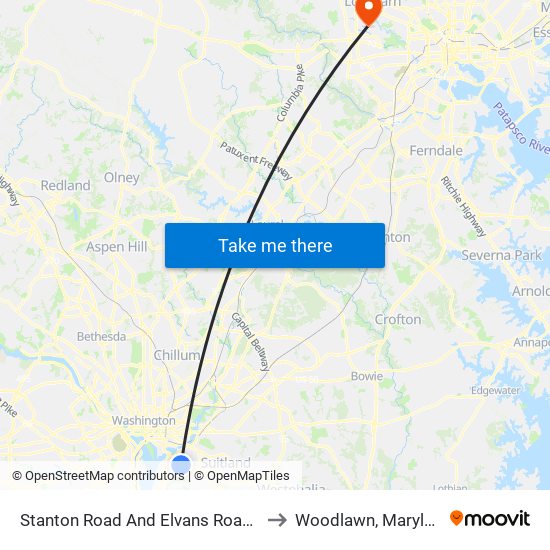 Stanton Road And Elvans Road SE to Woodlawn, Maryland map