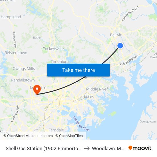 Shell Gas Station (1902 Emmorton Rd/Rt 924) to Woodlawn, Maryland map