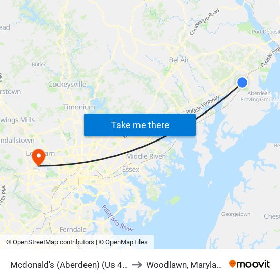 Mcdonald's (Aberdeen) (Us 40) to Woodlawn, Maryland map