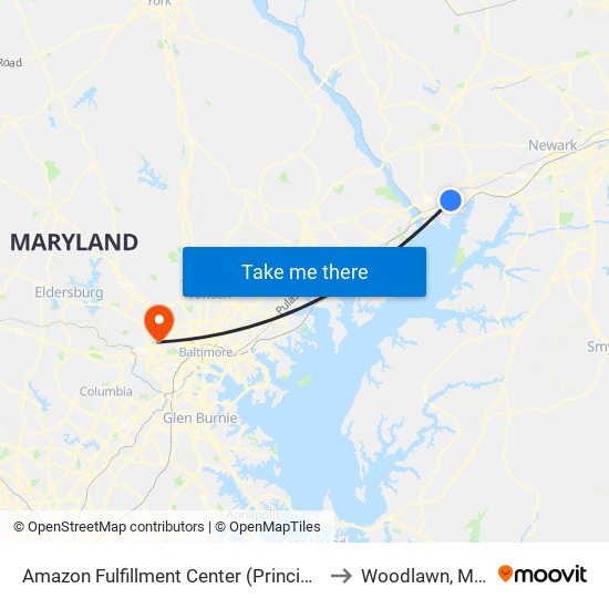 Amazon Fulfillment Center (Principio Pkwy West) to Woodlawn, Maryland map