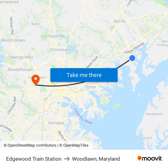 Edgewood Train Station to Woodlawn, Maryland map