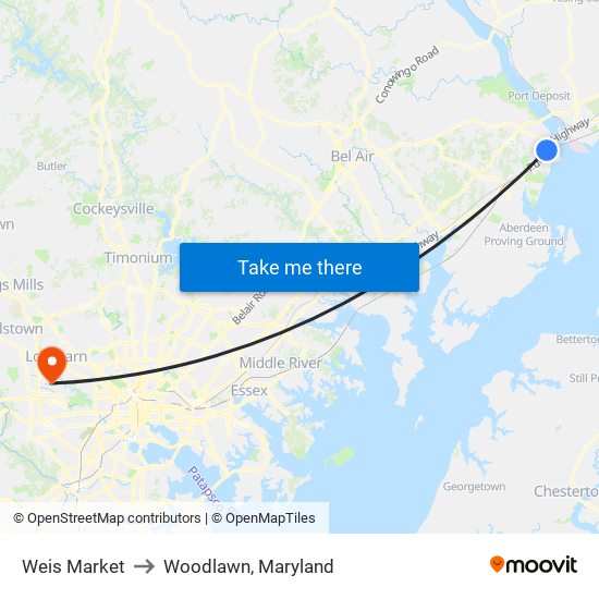 Weis Market to Woodlawn, Maryland map