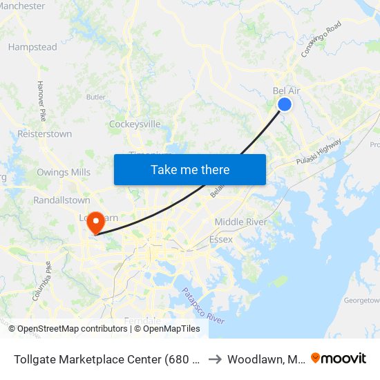 Tollgate Marketplace Center (680 Marketplace Dr) to Woodlawn, Maryland map